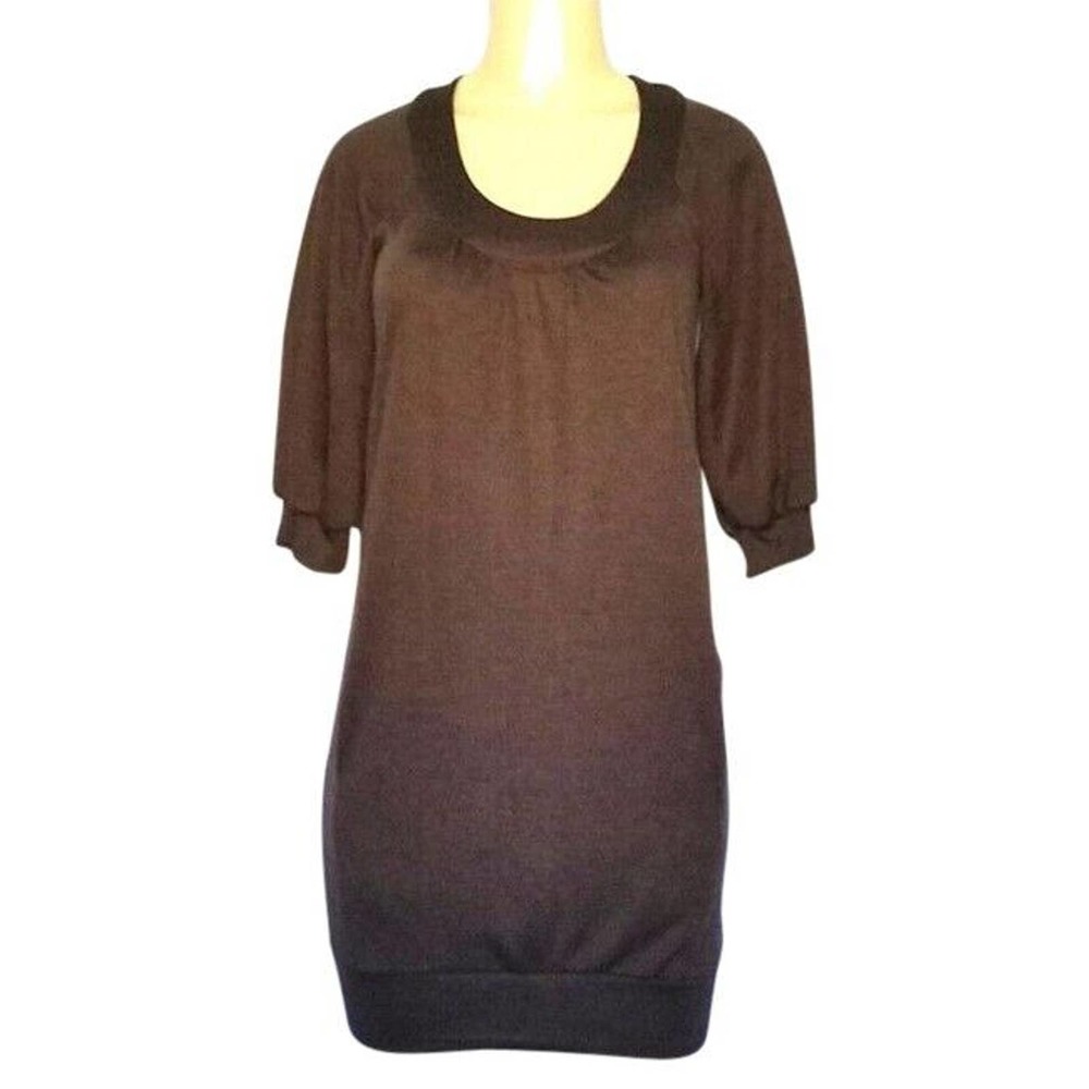 Vince Brown Sweater Dress Knit Wool Sleeve Bubble Balloon sleeve Scoop N…